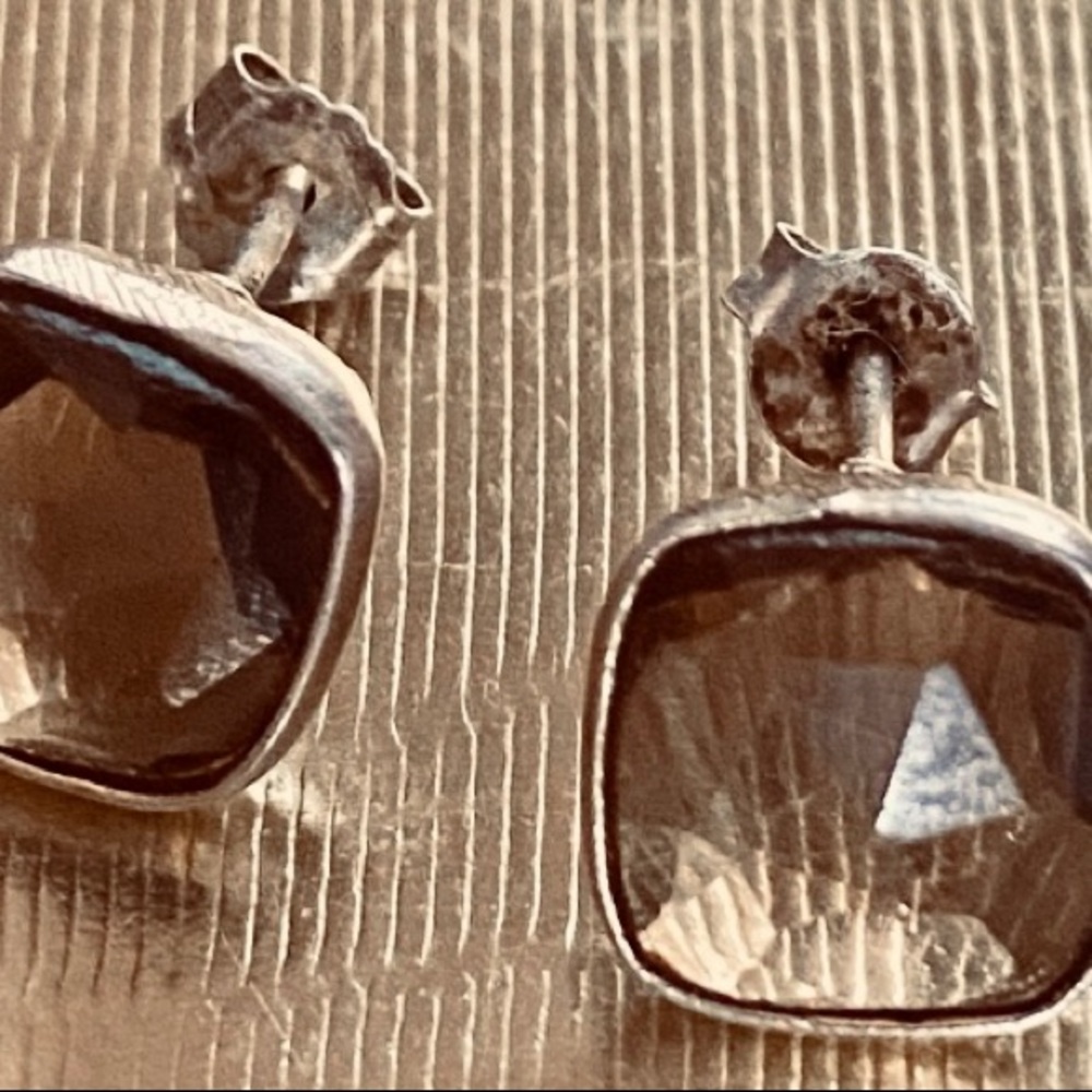 Smoky quartz gold plate & .925 sterling silver earrings